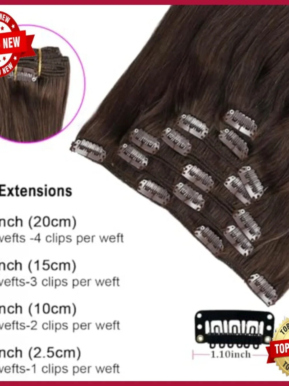 Clip-in Human Hair Extensions 20 Inches 120g 16 Clips Full Head